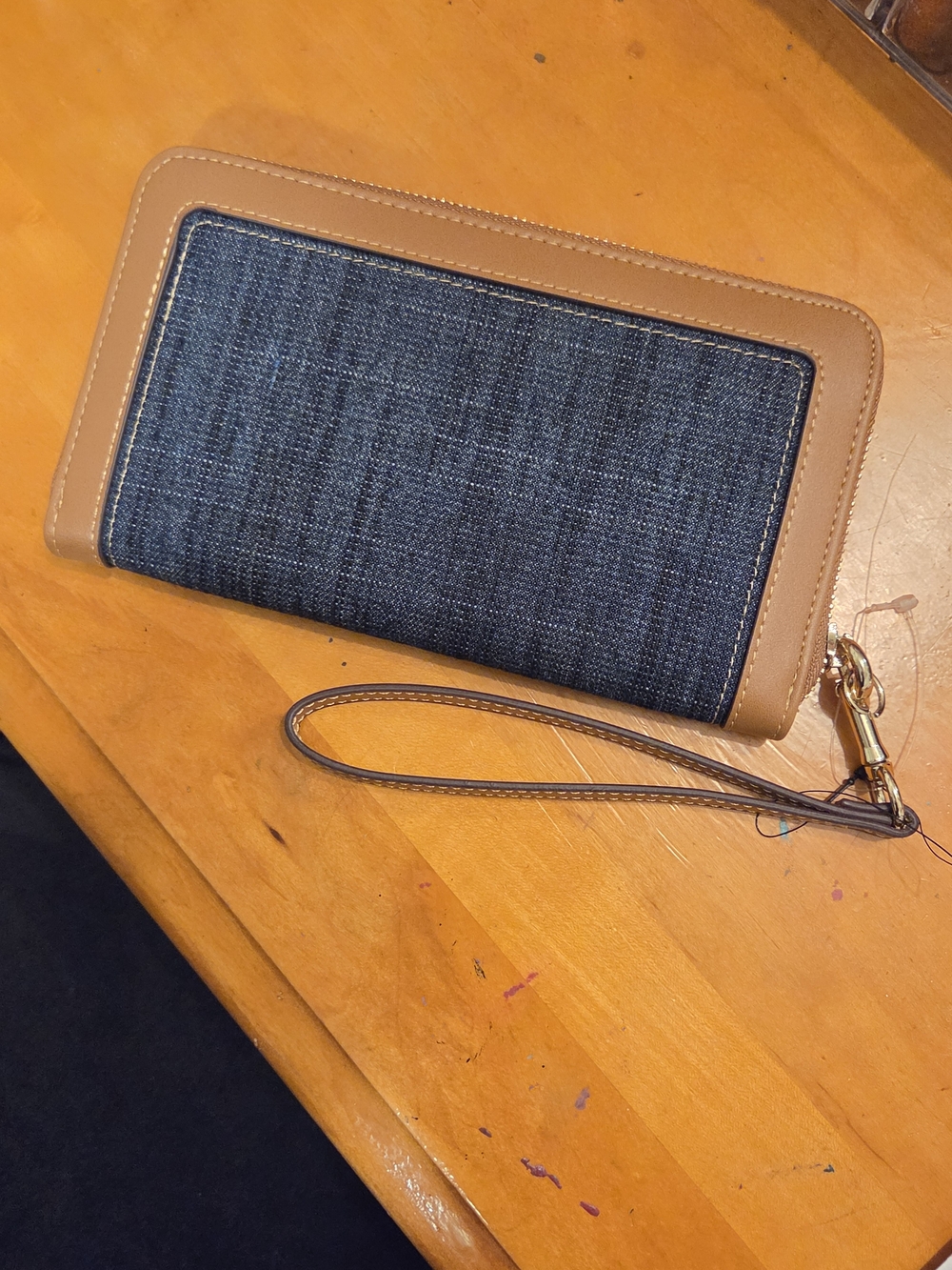 True Religion Denim & Tan Zip-Around Wristlet Wallet - Picture 2 of 3